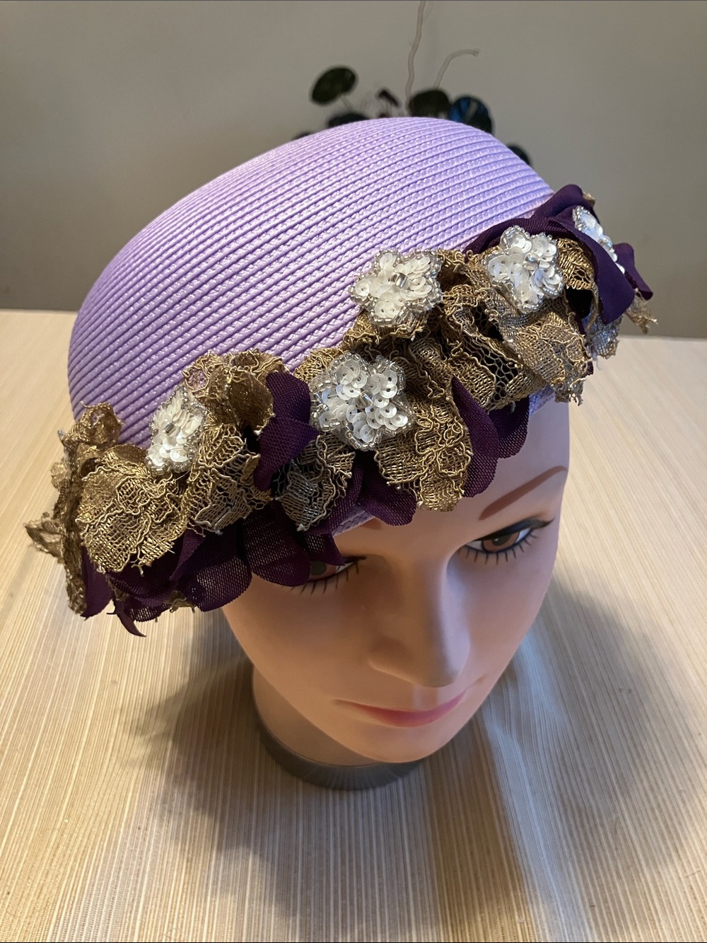 Lavender Floral Embellished Women's Pillbox Hat